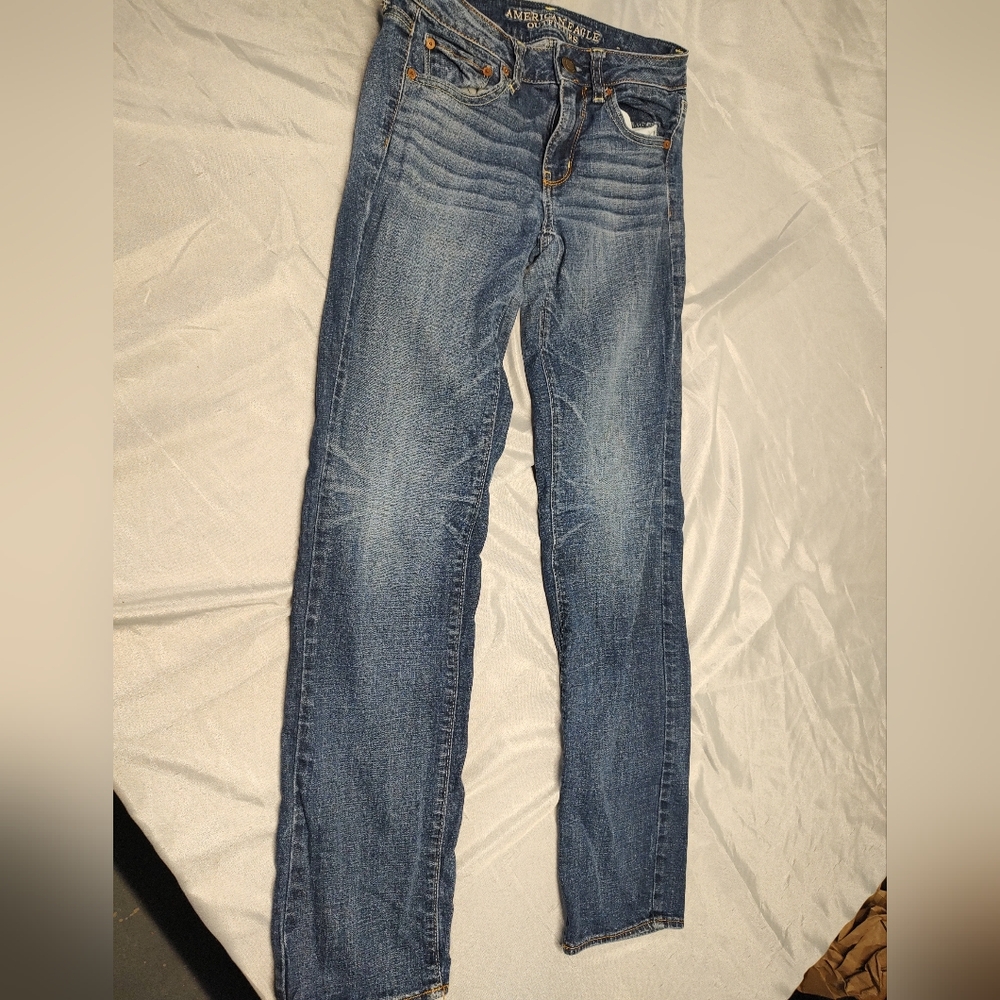 American Eagle Outfitters Womens Slim Straight Faded Blue Jeans